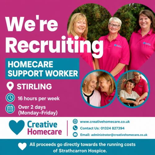 Job advert for creative homecare in stirling 16 hours a week over 2 days monday - friday