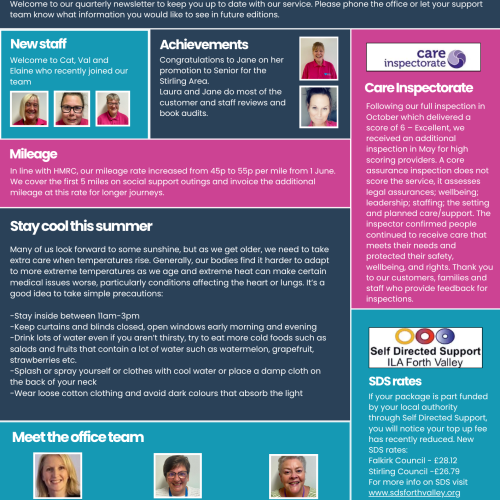 Creative Homecare newsletter providing homecare advice and local updates across Falkirk and Stirling
